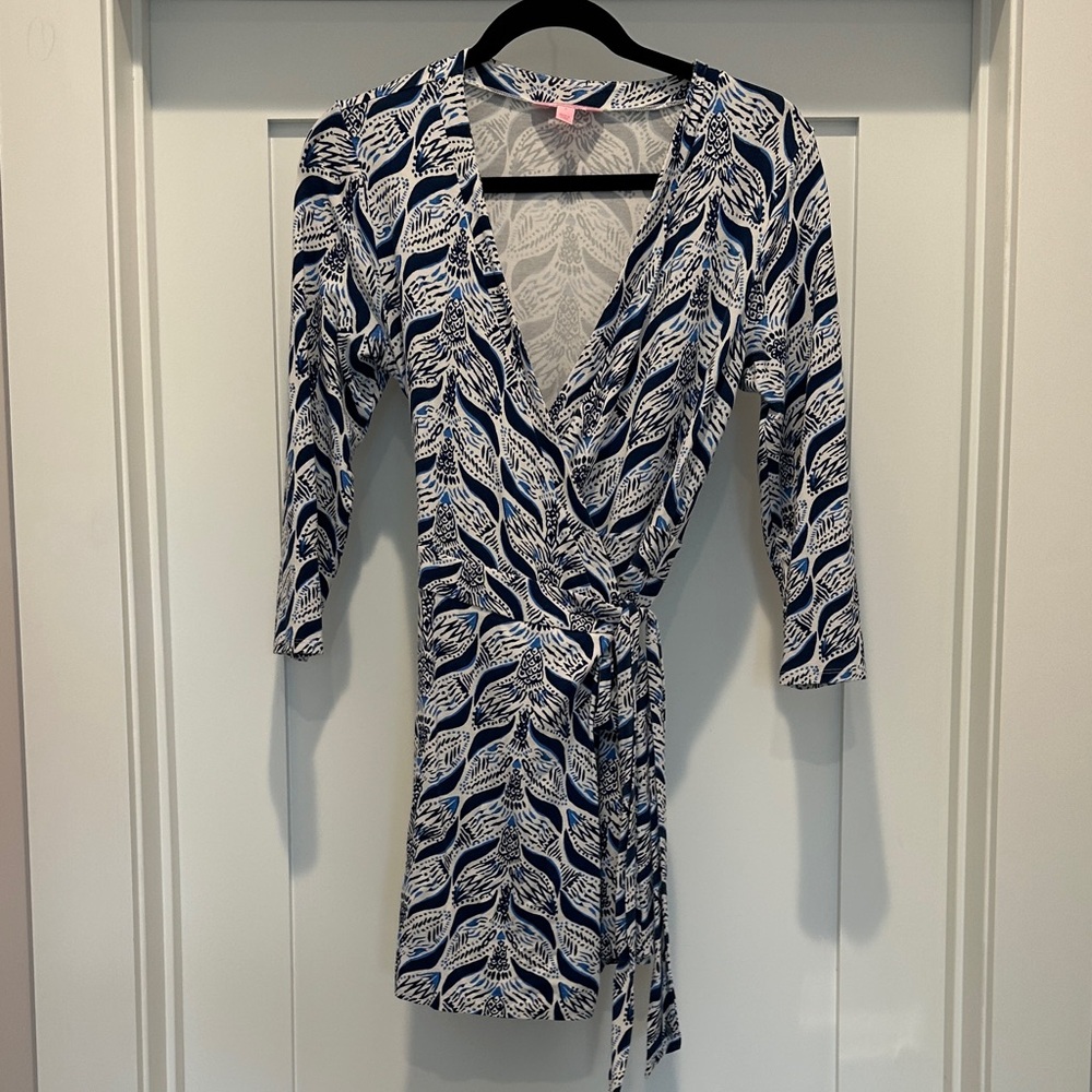 Lilly Pulitzer Navy and White Leaf Pattern Romper